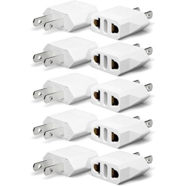 Imagem de Unidapt Pacote com 10 adaptadores de tomada UE Europa para EUA, tomada tipo A, europeu para americano, Canadá, México, adaptadores de tomada de parede, branco
