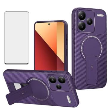 Imagem de Asuwish Capa de celular para Xiaomi Redmi Note 13 Pro Plus 5G capa de fibra de carbono magnética com protetor de tela de vidro temperado e suporte protetor de celular macio acessórios 13Pro+ 13Pro Pro