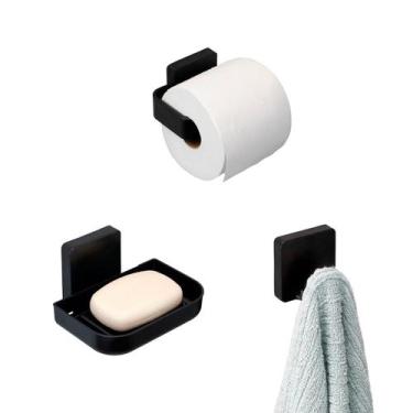 Imagem de Kit Banheiro Gancho de Toalha, Saboneteira de Parede e Porta Papel Hig