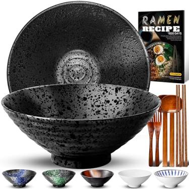 Imagem de YTLEMON Conjunto de 2 tigelas de cerâmica para ramen - Porcelana Japonesa Salada Noodles Cereais Frutas Massa Sopa Tigelas Grandes 2 × 1000 ml 1000 ml com Receitas Pauzinhos, Garfos e Colheres para