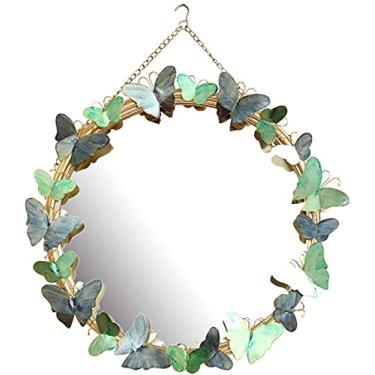 Imagem de pcagfaajmh Espelho de parede redondo de 22,4" × 27,15 cm, espelho suspenso com borboleta decorativa, espelho decorativo para quarto e banheiro (cor: #1)