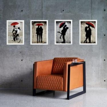 Imagem de Kit 4 Quadros Casal Sombrinha Vermelha 33X24Cm