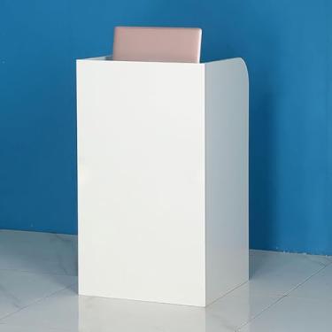 Imagem de Mesa de balcão de recepção de madeira com gaveta bloqueável para supermercado loja de conveniência hotel - branca (40 cm x 40 cm x 90 cm)