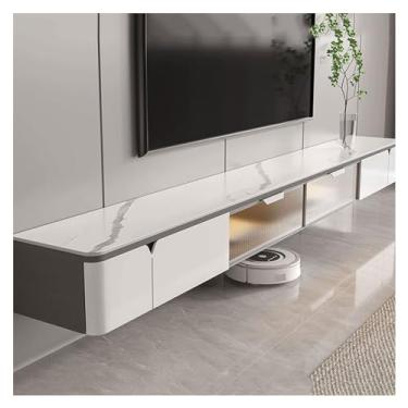 Imagem de Suporte de TV flutuante para casa, moderno, flutuante, montado na parede, centro de entretenimento, painel de parede flutuante para TV, home theater com gavetas removíveis e prateleira de