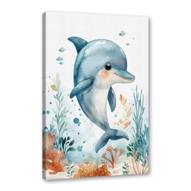 Imagem de Impressão de berçário de animais oceânicos desenho animado tartaruga marinha baleia pôster aquarela animais marinhos pintura em tela decoração de parede quarto infantil (SKU2,12 x 16 polegadas = (30 x