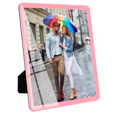 Imagem de Bluesun Porta-retrato 20 x 25 cm rosa presentes para namorada, irmã mãe, mulheres - moldura de vidro real, pode ser horizontal e vertical, ótima para decoração de parede e mesa (20 x 25, rosa)