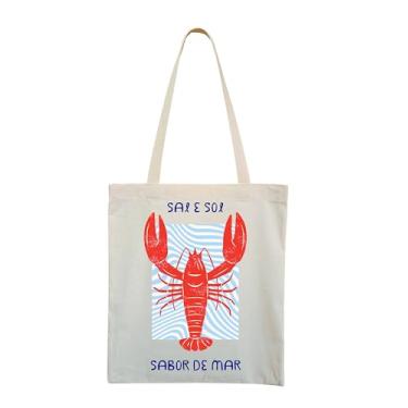 Imagem de Sacola Ecológica Estampada com Bolso Interno 35 cm x 40 cm Eco bag (Estampa Sabor de Mar)