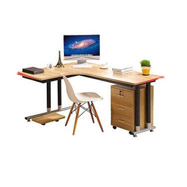 Imagem de Mesa de computador para casa moderna canto em forma de L mesa de computador mesa de jogos escritório escritório mesa de aglomerado feito em um armário com três gavetas 120 80 74 cm