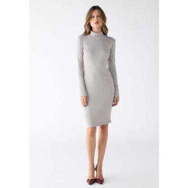 Imagem de Vestido Curto Gola Alta Ribana Algodão Premium - Levosch, Cinza claro,