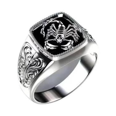 Imagem de Anel Masculino Banhado a Prata Com Gravação Escorpião Estilo Europeu P