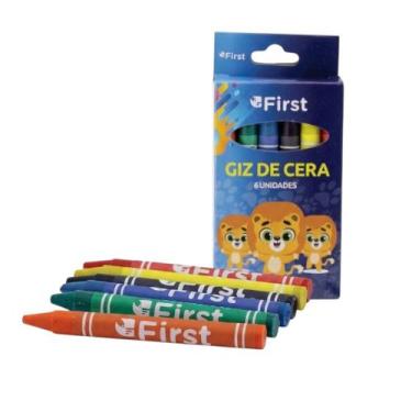 Imagem de Giz de Cera Grosso Longo 6 Cores 48g Uso Escolar - First Brasil
