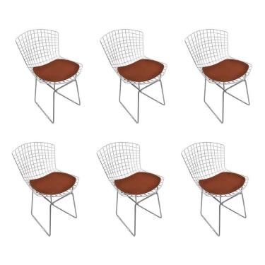 Imagem de Kit 6 Cadeiras Bertoia Cromada Com Assento Sintético Marrom