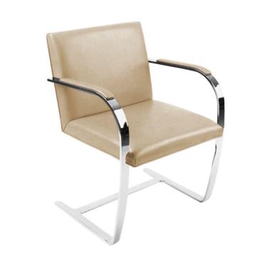 Imagem de Cadeira Brno Couro Natural Bege Barra Chata Cromada