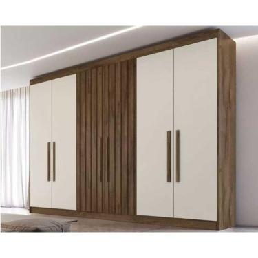 Imagem de Guarda Roupa Casal Potente 6 Portas C/ 4 Ripados E 6 Gavetas Braúna/off White - Europa
