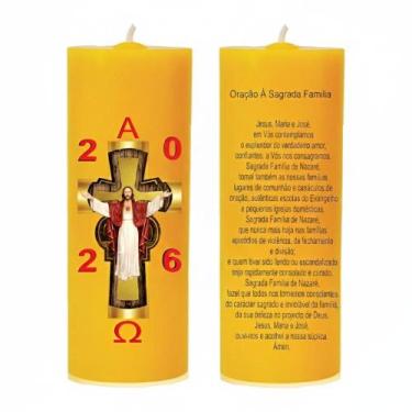 Imagem de Mini Círio Pascal Jesus Amarelo Adesivo - Velas de Fátima