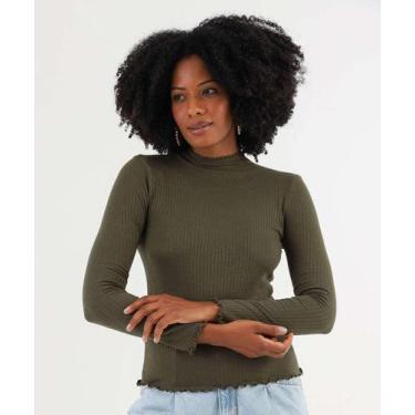 Imagem de Blusa Feminina Canelada Manga Longa Marisa Verde-22101, Verde, G