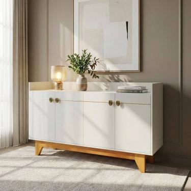 Imagem de Buffet 4 Portas com Pés em Madeira Maciça Munique Nevaska/Cerejeira