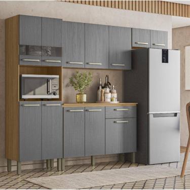 Imagem de Armário de Cozinha Compacta Versalhes Freijó/Gris 12 Portas, 1 Gaveta e Balcão com Tampo - Kits Paraná