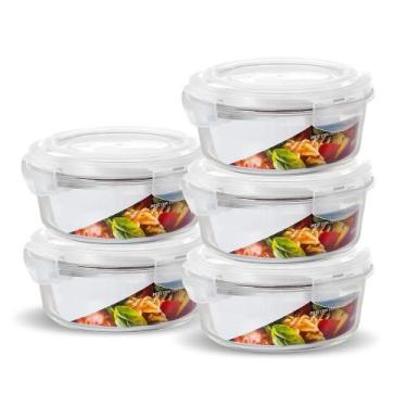 Imagem de Jogo 5 Potes Vidro Hermético 4 Travas Redondo 950ml Marmita - U4home