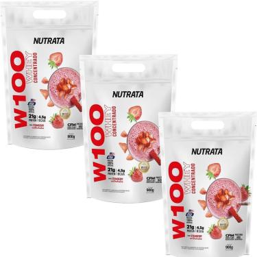 Imagem de Kit 3X W100 Whey Concentrado - 900g Refil Strawberry MilkShake - Nutrata-Masculino