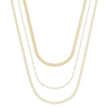 Imagem de Colar 3 voltas mariah malha e elos folheado a ouro 18k - PIUKA, Ouro 1