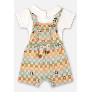 Imagem de Conjunto Bebê Menino Body/Jardineira Bichos Xadrez Up Baby-Masculino