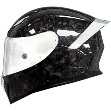 Imagem de Capacete De Motocicleta De Fibra De Carbono, Capacete De Motocicleta Facial Com Asa De Cauda, Capacete De Motocicleta Aprovado Pelo Dot/Ece Capacete De Bicicleta De Rua Para Hom, V, L(57-58CM)