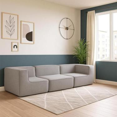 Imagem de Sofá Modular Flow 3 Lugares 2 Braços Inflow Bouclé Cinza Linho Vem Na 
