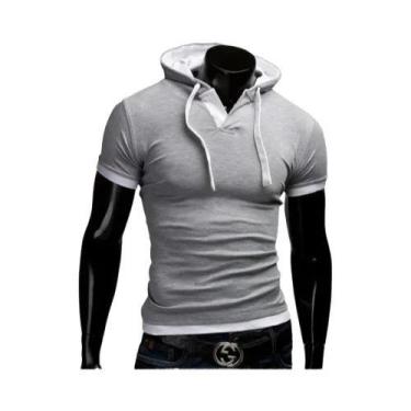 Imagem de Camiseta Masculina Com Capuz, Slim Fit, Verão, Fitness, Manga Curta, R