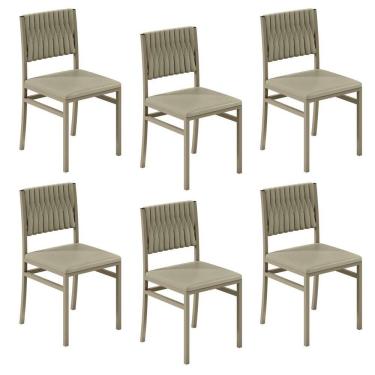 Imagem de Kit 6 Cadeiras para Sala de Jantar com Encosto em Malha Náutica Veneza Juta/Pérola