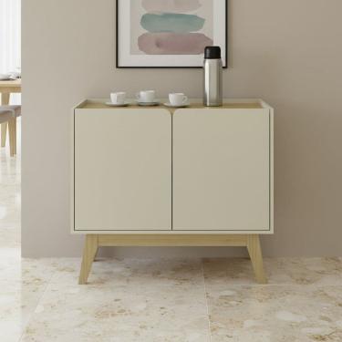 Imagem de Balcão Aparador 90cm Moderno 2 Portas Minimalistas e Pé de Madeira Bb2612 Arenas Carval...