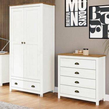 Imagem de Conjunto Quarto Guarda Roupa 9101 9103bf 2 Portas de Bater 4 Gavetas em Madeira Maciça...