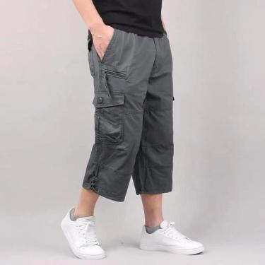 Imagem de Bermudas Cargo Masculinas Tamanho Grande, Casuais De Verão, Cintura El