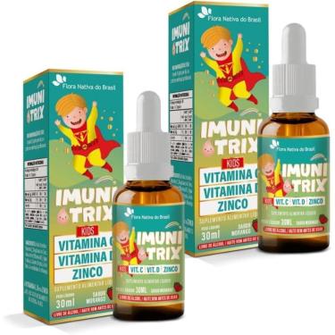 Imagem de Kit Com 02 - ImuniTrix Kids (Vitamina C + D + Zinco) 30ml Sabor Morango Flora Nativa-Un...