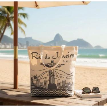 Imagem de Sacola Ecobag Lembrança Rio De Janeiro Cristo Algodão Cru - Corban, Rj
