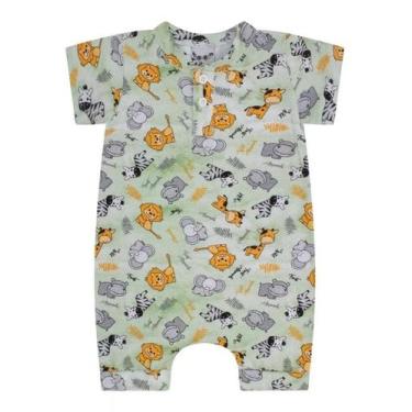 Imagem de Macacão Manga Curta Peitilho Bichinhos Na Floresta Beby Roupa De Bebe 