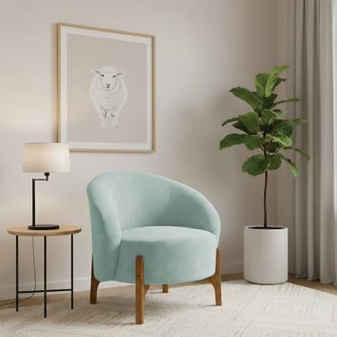 Imagem de Poltrona Decorativa Ariel Orgânica para Sala de Estar Boucle Confortável Azul Claro Pés...