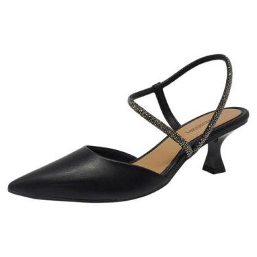 Imagem de Sapato Feminino Salto Médio Taça Strass Brilhante Mississipi, Preto, P