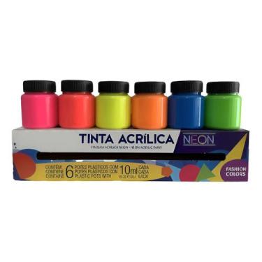 Imagem de Conjunto ACRILEX 6 Cor Tinta Neon Fluorescente 10ml - 03906