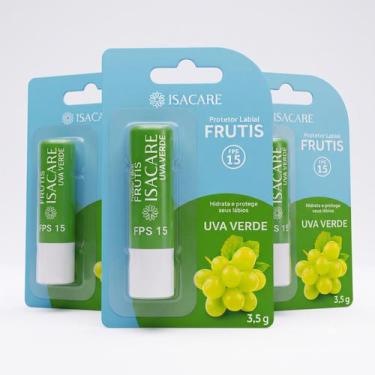 Imagem de Kit 3 Protetor Labial Hidratante Fps15 em Bastão Sabor Uva Verde Isaca