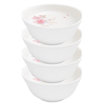 Imagem de Jogo de Tigelas Flowers Bord Vidro Opalino 1400ml para Salada e Sobremesa Branco com Detalhes Rosas em Casa Tem Kit