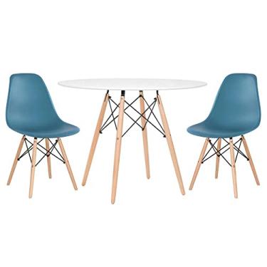 Imagem de Loft7, Kit - Mesa redonda Eames 100 cm branco + 2 cadeiras Eiffel Dsw Turquesa