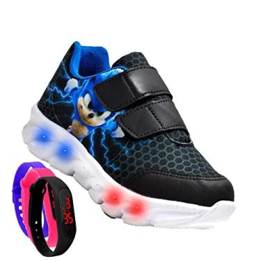 Imagem de Tenis De Led Masculino Calce Facil Infantil Meninos Estilo Original + Relogio Cor:Bege