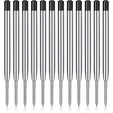Imagem de 12 refis de caneta de tinta preta 1,0 mm ponta média, refil de caneta esferográfica de metal suave, recargas de substituição para caneta esferográfica retrátil, material escolar para escritório (preto)
