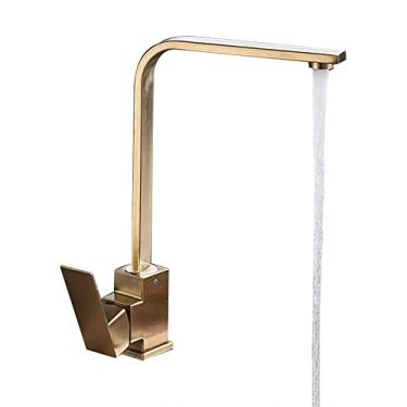 Imagem de Torneira de cozinha preta 360 graus de rotação quente e frio misturador guindaste torneira montagem de convés único punho água macia, ouro escovado, china