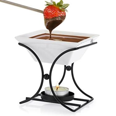 Imagem de BSTKEY Conjunto de aquecedor de manteiga de cerâmica, conjunto de panela de derretimento de fondue, conjunto de tigelas de derretimento para manteiga de chocolate com queijo caramelo