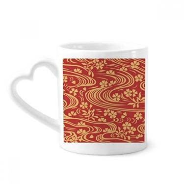 Imagem de Caneca de flores de cultura japonesa vermelha encaracolada caneca de café cerâmica copo de coração de vidro