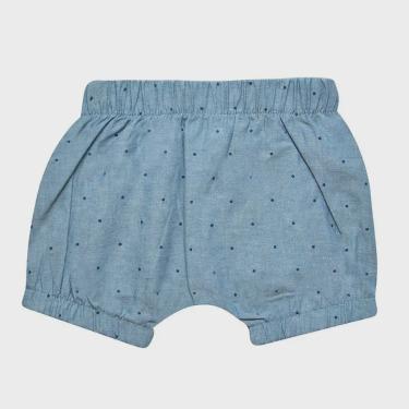 Imagem de Shorts bebê unissex saruel com elástico poa marinho tecido plano mescla azul