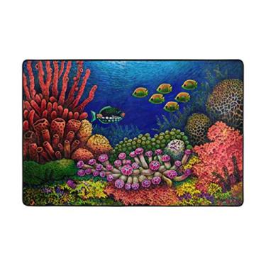 Imagem de Tapete de área ALAZA My Daily Fish and Sea Animals Coral Sea Animals 6,5 x 9 metros, sala de estar, quarto, cozinha, tapete impresso, exclusivo, leve