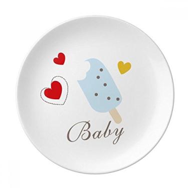 Imagem de Prato de sorvete de porcelana decorativa com picolé azul coração e picolé